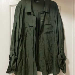 Dark Green Button Down shirt Size: L